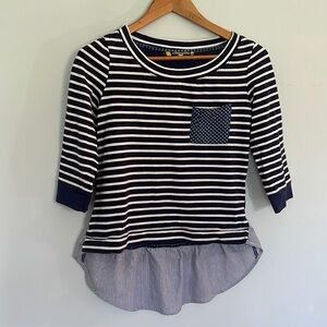3/4 sleeves striped tee, Size S, Navy blue and white stripes